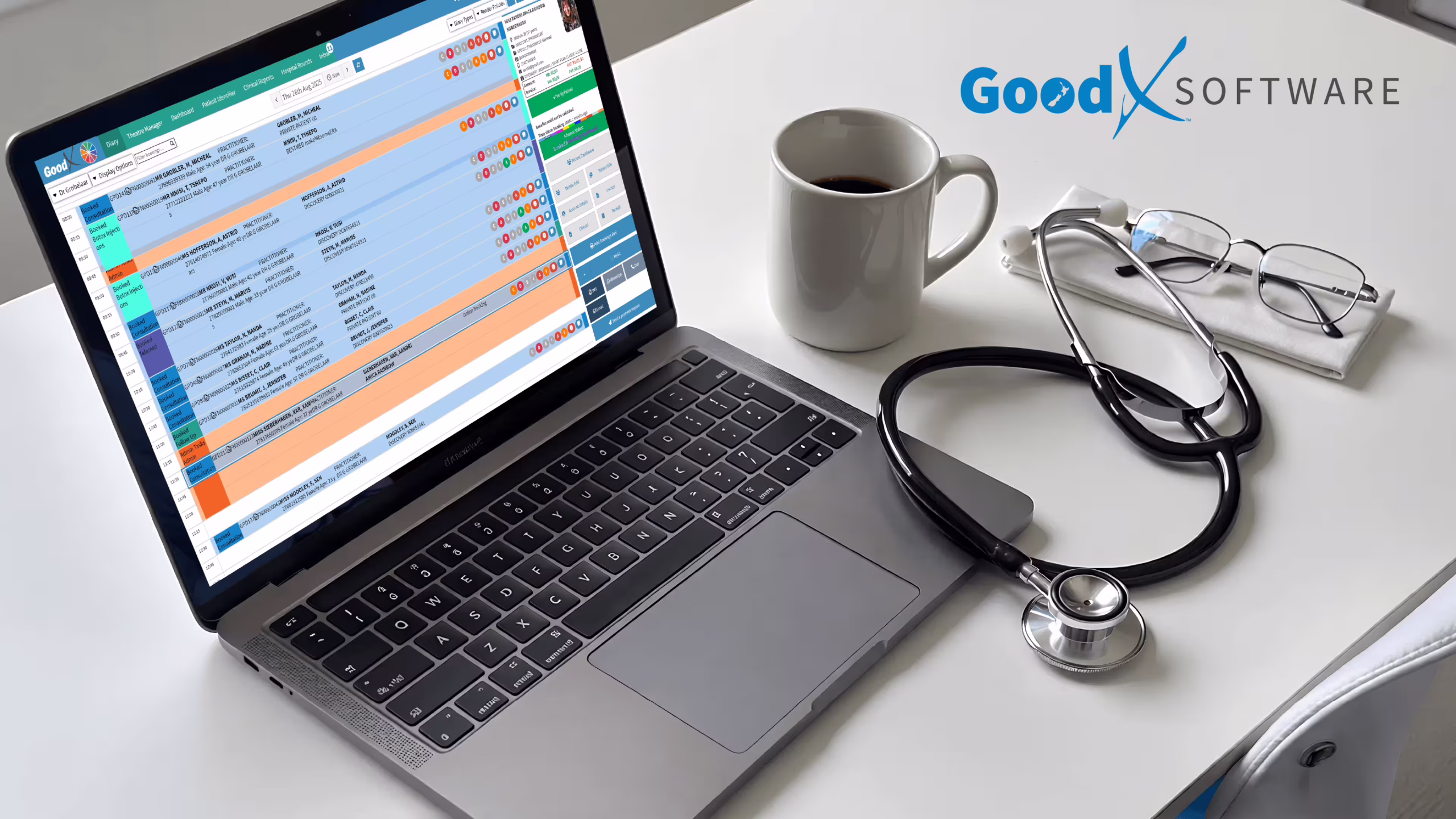 Flat lay of digital tools and medical software used in a New Zealand clinic