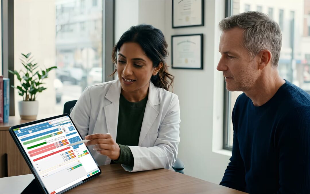 Doctor in New Zealand clinic using software for patient care and records