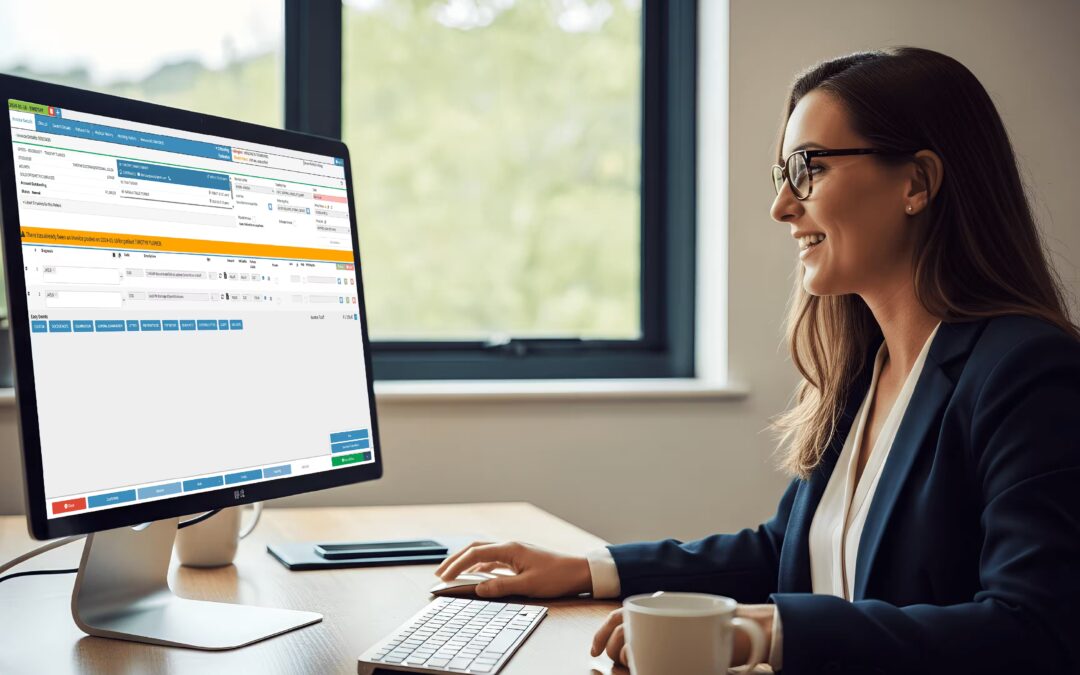 New Zealand practice manager using health care management system software with scheduling, billing, and clinical dashboards visible
