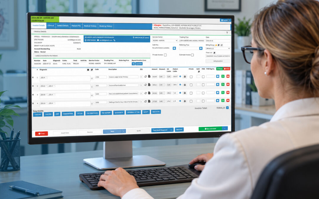 Medical practice administrator using medical claims management software to manage healthcare claims